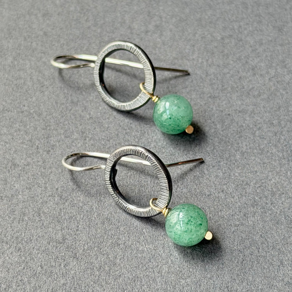 Landscape Drop Earrings - Oxidised Silver & Green Agate