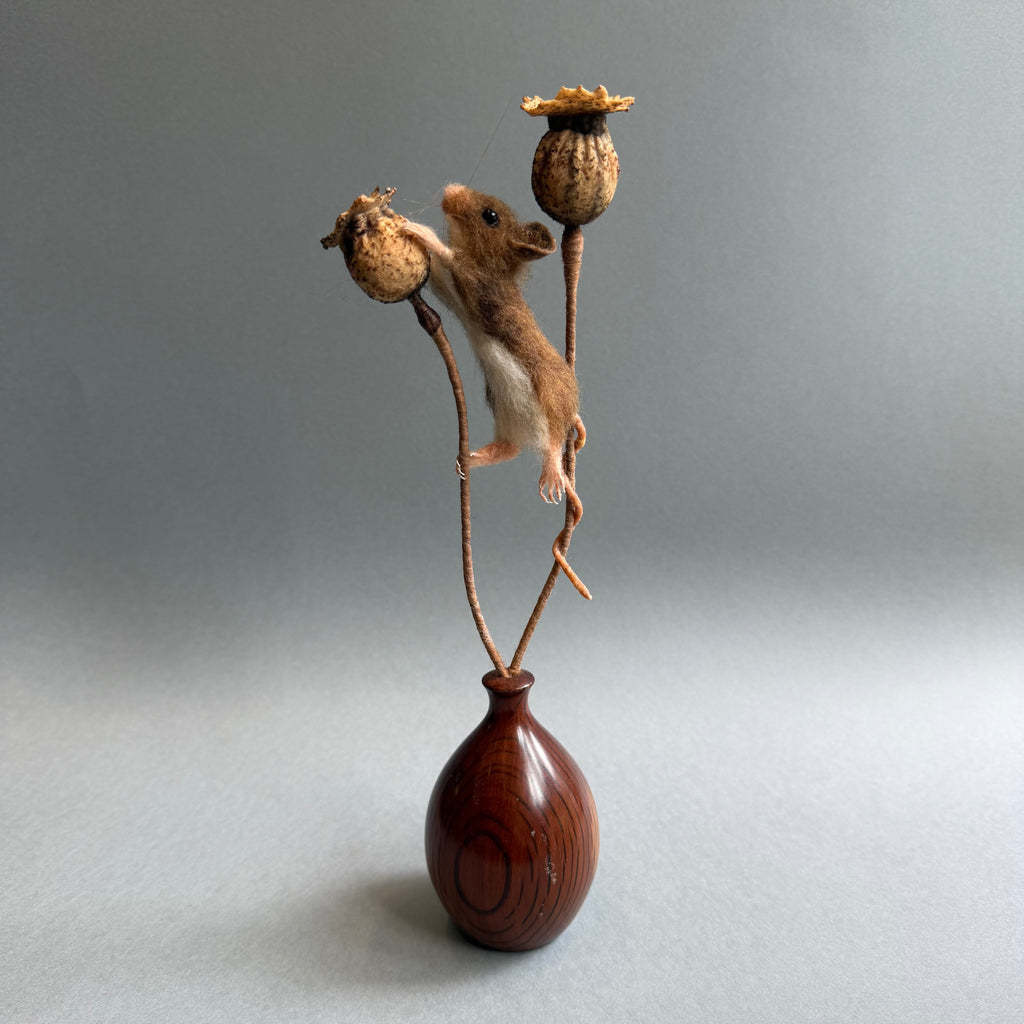 Needle Felted ‘Artemis’ Mouse with Poppy Seedheads