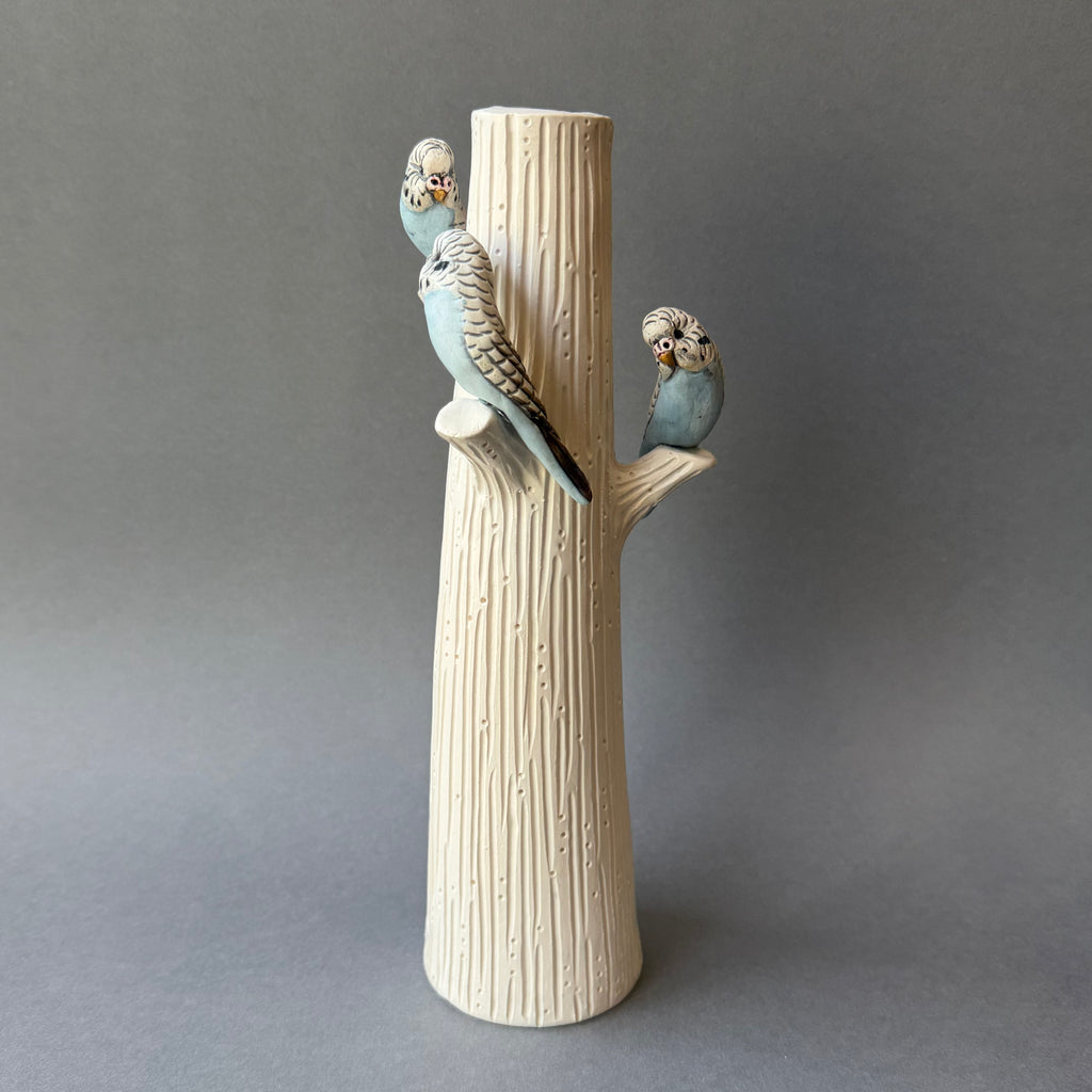 Ceramic Budgie - Triple on a Candlestick - Small