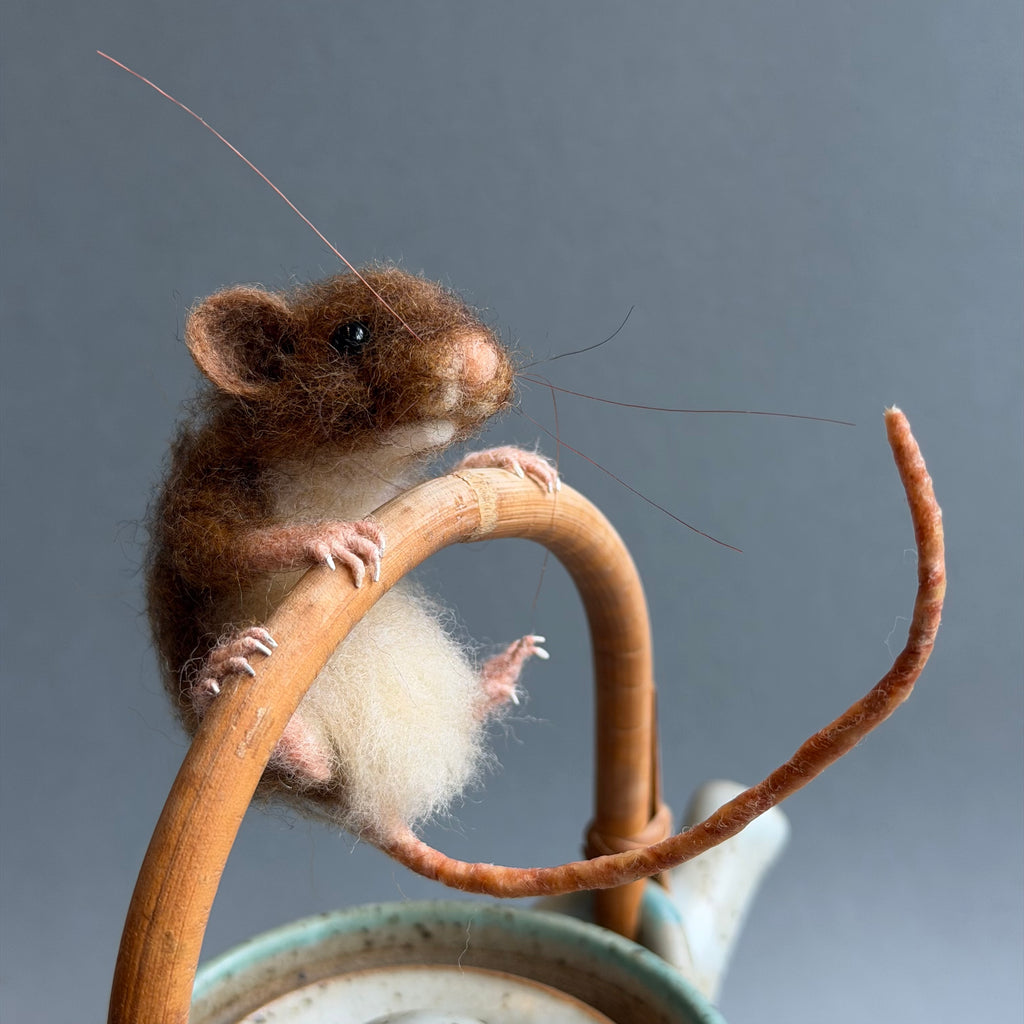 Needle Felted Mouse ‘Brooke’ on a Ceramic Teapot