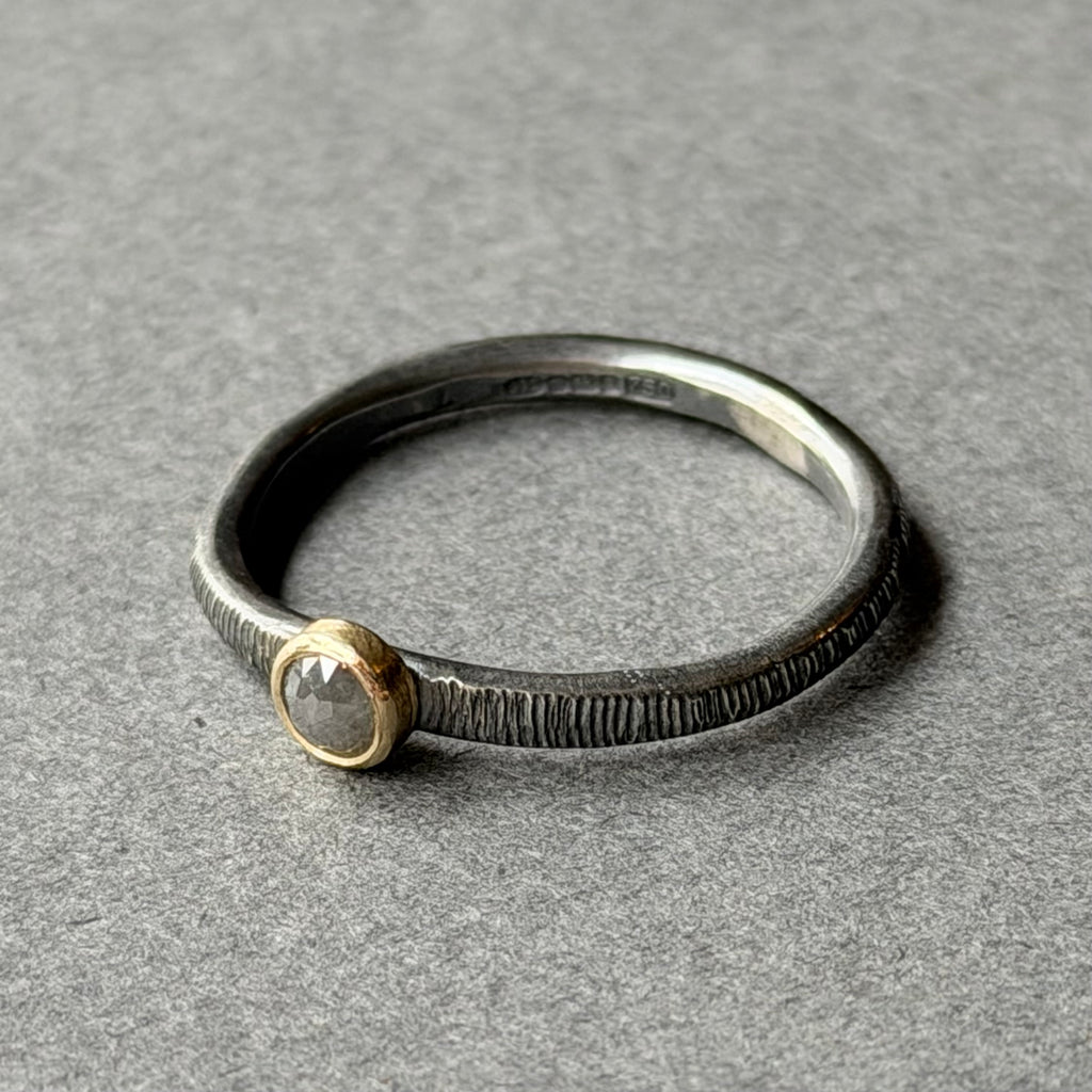 Ring - Oxidised Silver, Gold & Rose Cut Diamond