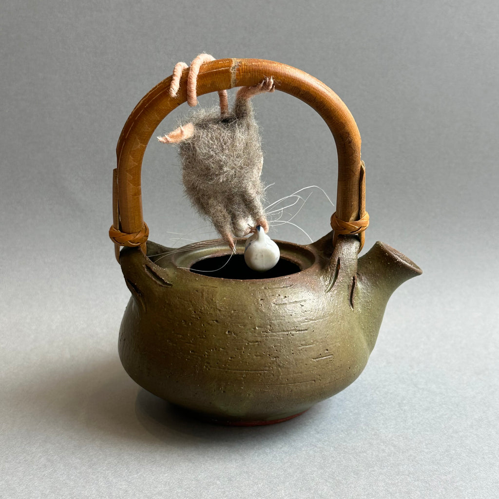 Needle Felted Mouse on a Teapot ‘Lady Grey in Search of Tea’