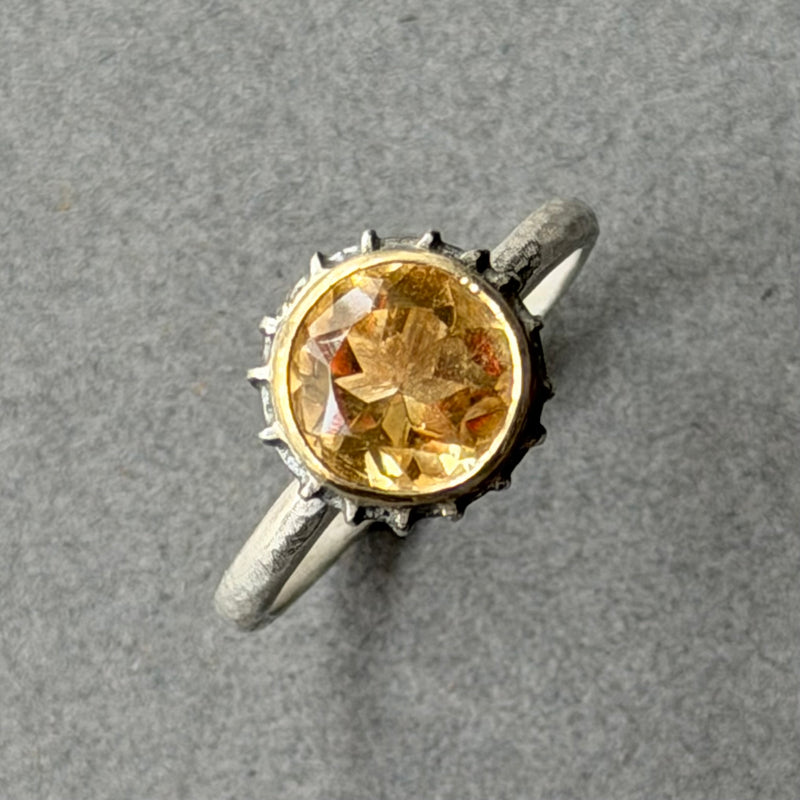 Ring - 8mm - Silver, Oxidised Silver, Gold & Citrine
