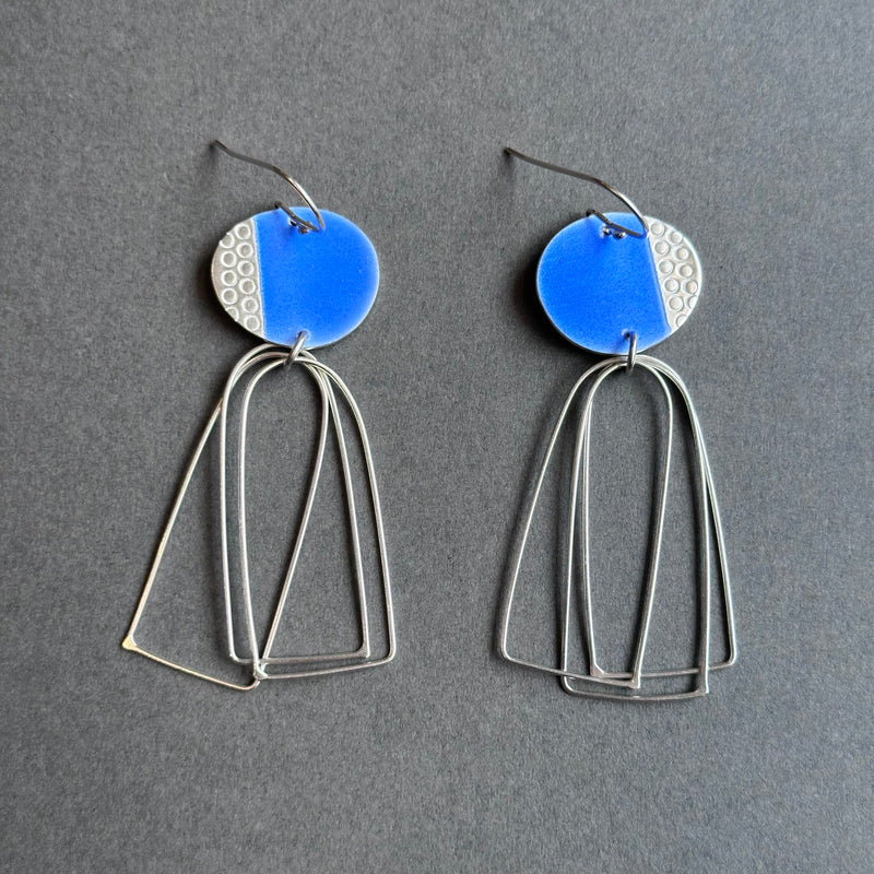 Earrings - Island Arch Loops - Blue Satin Enamel