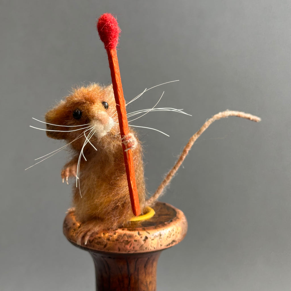 Needle Felted Mouse on a Candlestick ‘Where’s me Candle?’