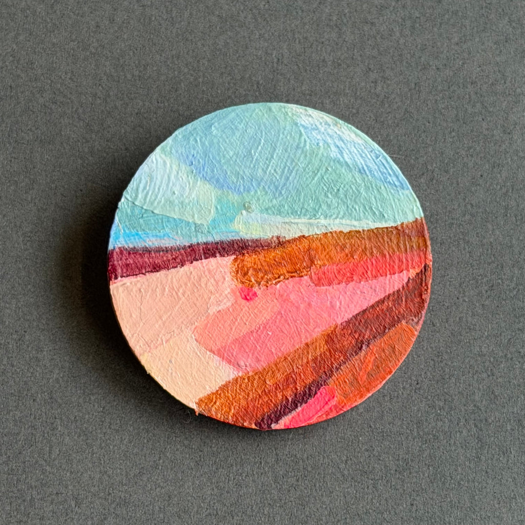 Hand-Painted Landscape Brooch - Round