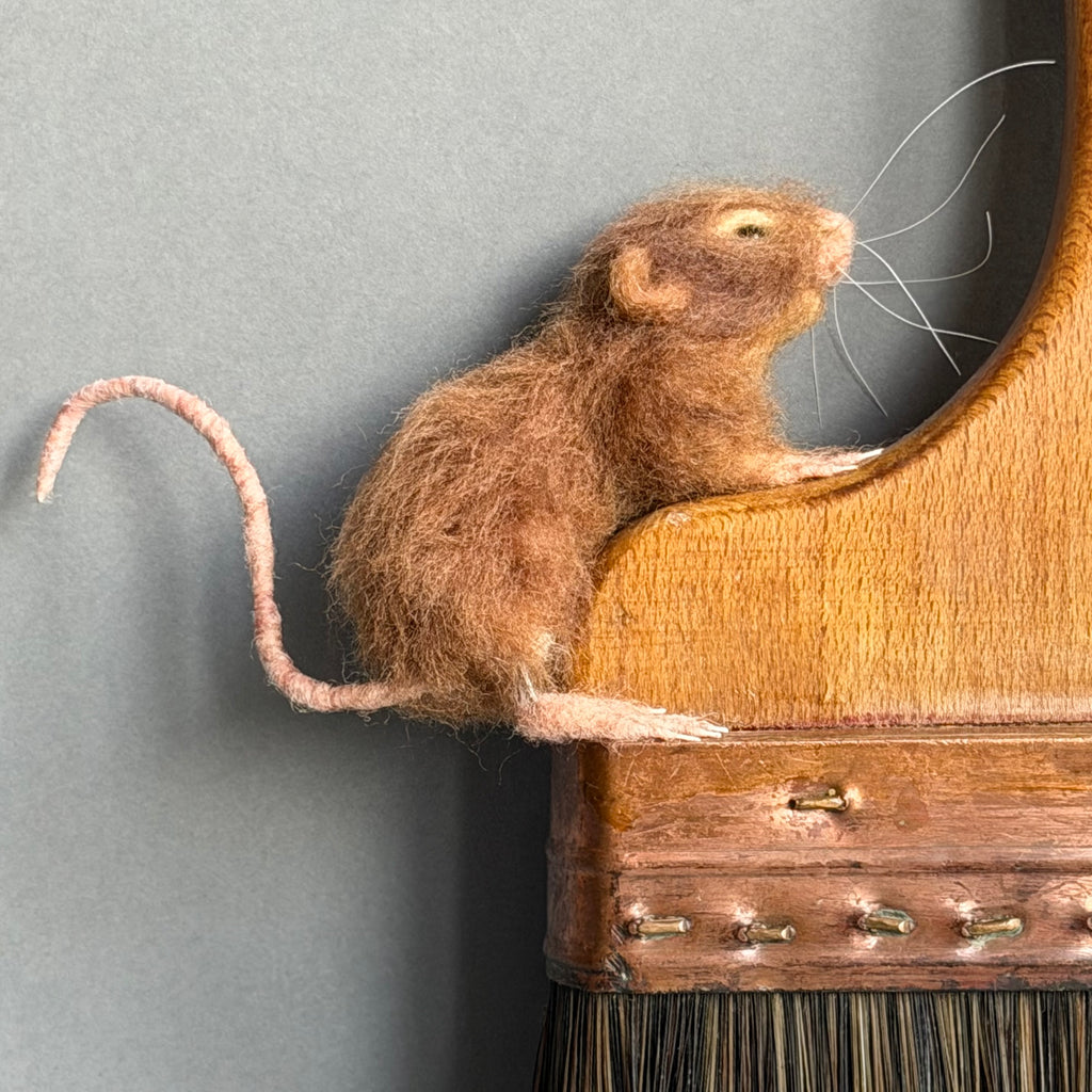 Needle Felted Mouse ‘Purdy’ on a Vintage Paintbrush