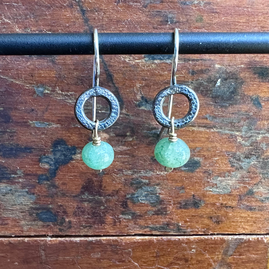 Oxidised Silver & Emerald Drop Earrings