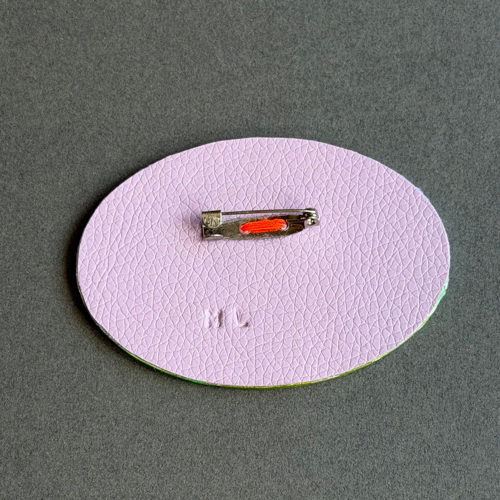 Hand-Painted Landscape Brooch - Oval