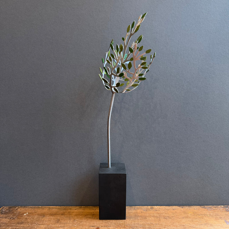 Sculpture - Swept Tree - Silver with Green Leaves