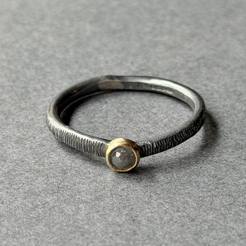 Ring - Oxidised Silver, Gold & Rose Cut Diamond