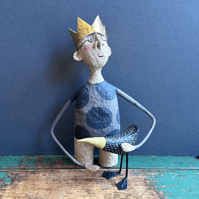 Paper Mache Sculpture - Harper the King with Hilda Bird