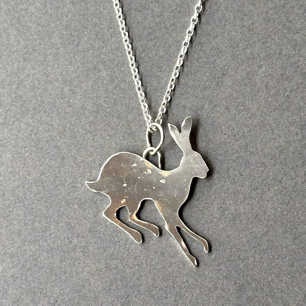 Sterling Silver Pendant - Large Running Hare