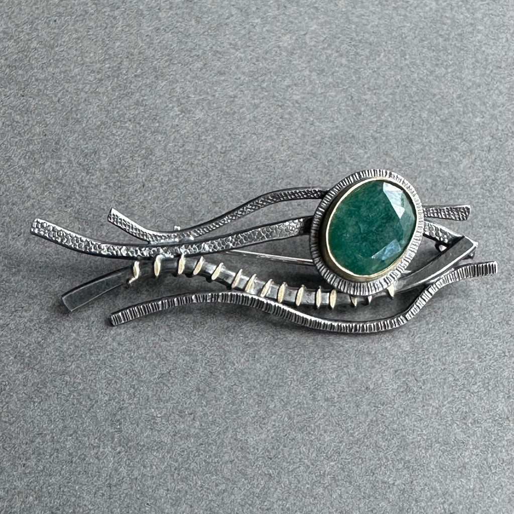 Landscape One-Off Brooch - Silver, Gold & Emerald