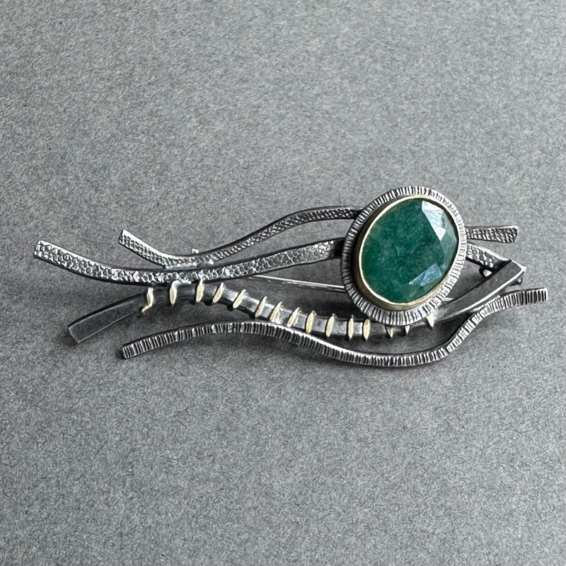 Landscape One-Off Brooch - Silver, Gold & Emerald