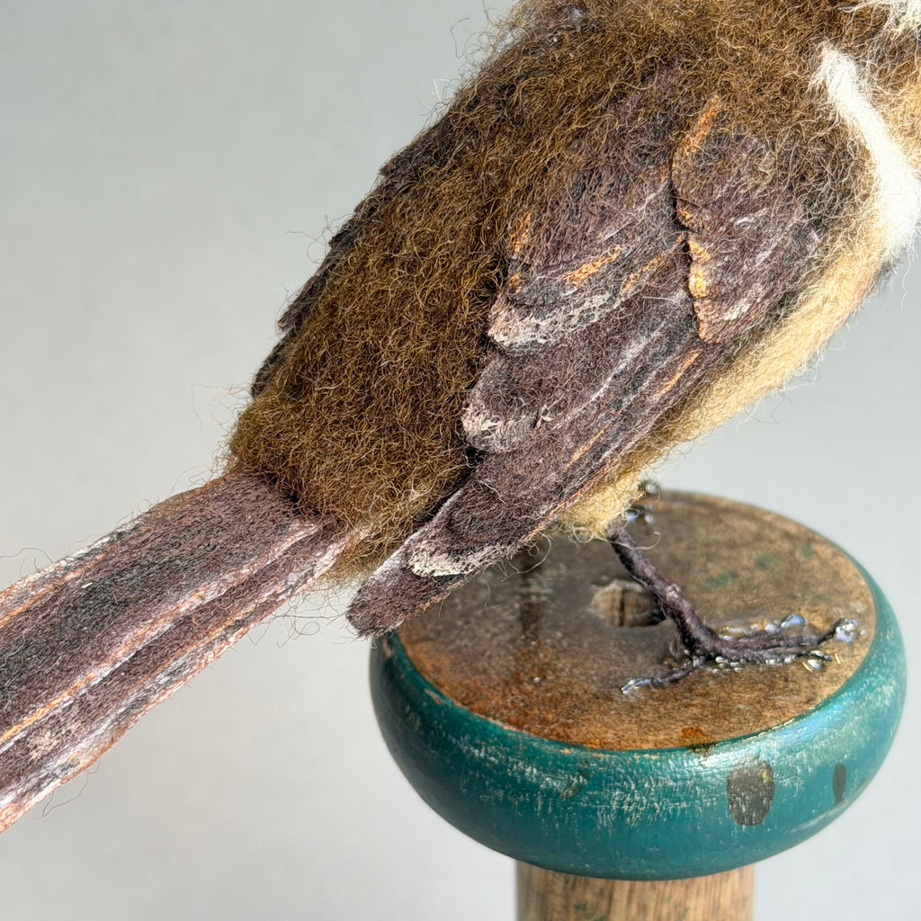 Needle Felted Sparrow on a Bobbin