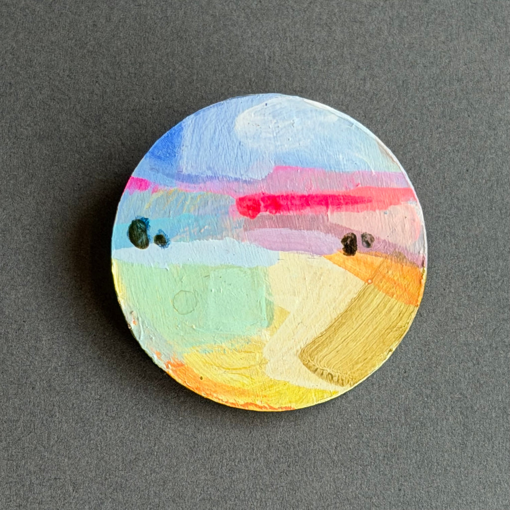 Hand-Painted Landscape Brooch - Round