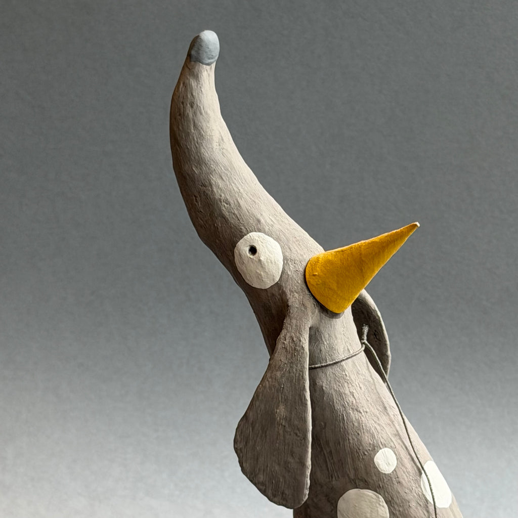 Paper Mache Sculpture ‘Woody the Dog with Party Hat’