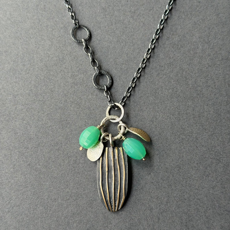 Bug Necklace - Oxidised Silver, Gold & Chrysoprase