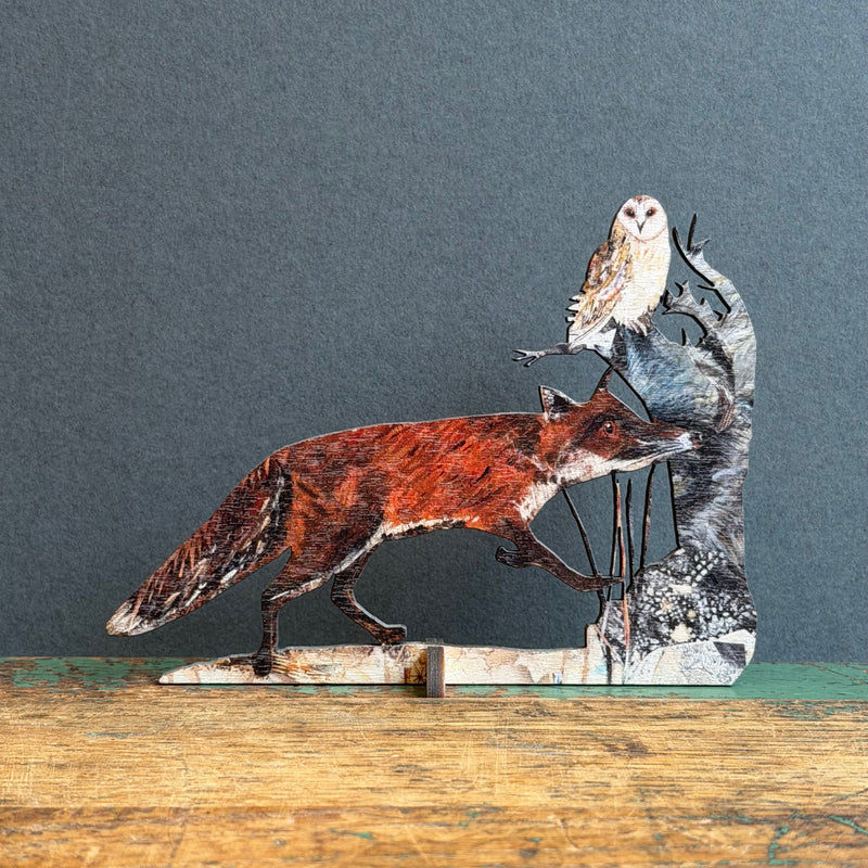 Wooden Keepsake with Greeting Card - Fox & Owl