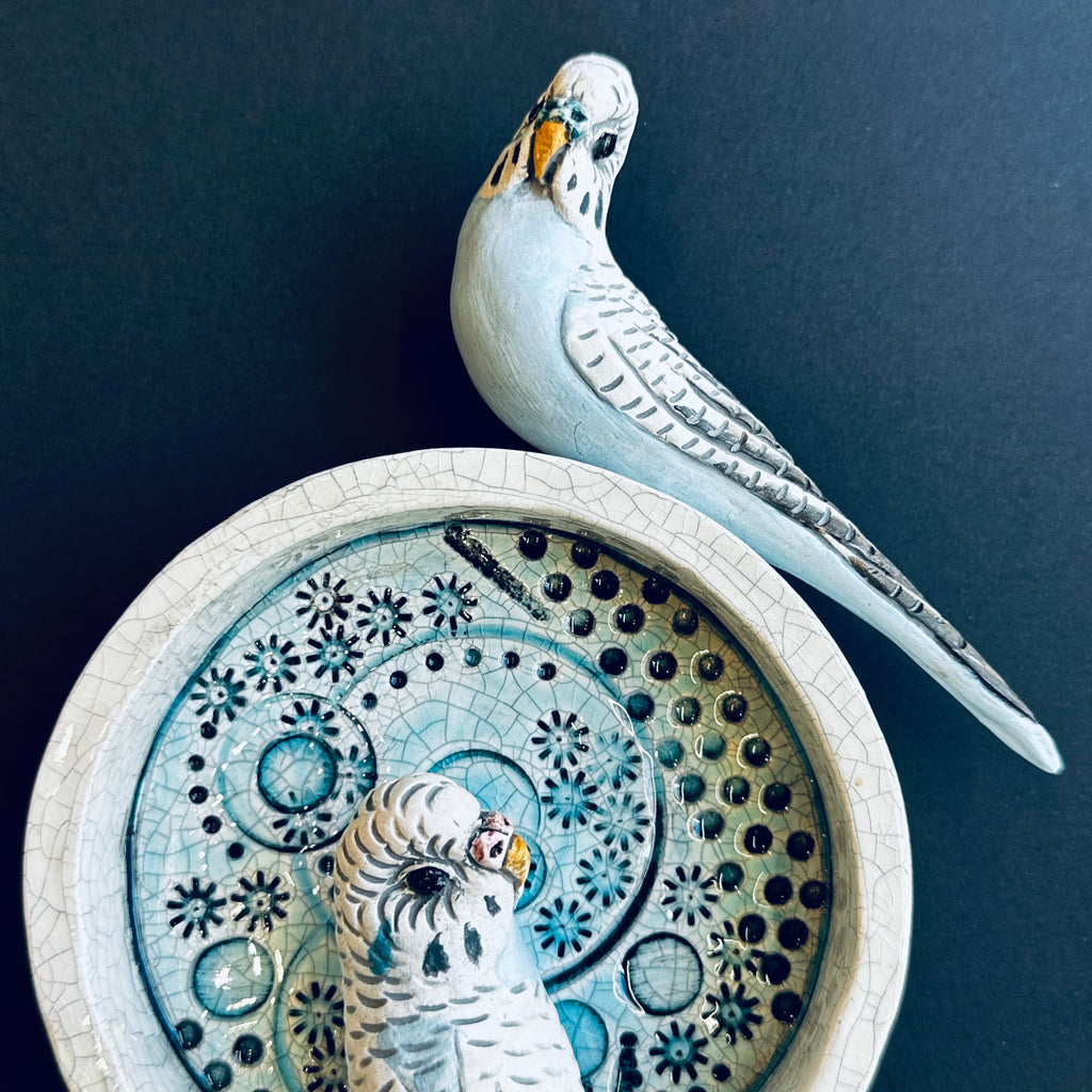 Blue Budgies on a Round Wall Plaque