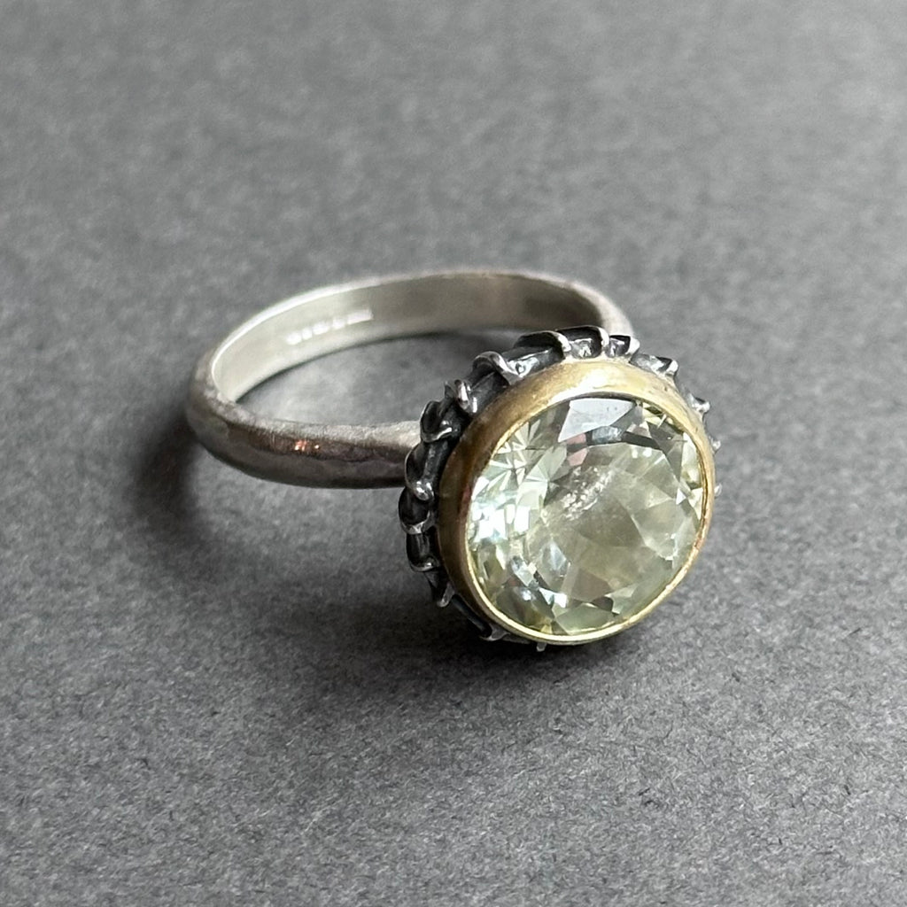 Ring - Silver, Oxidised Silver, Gold & Green Amethyst