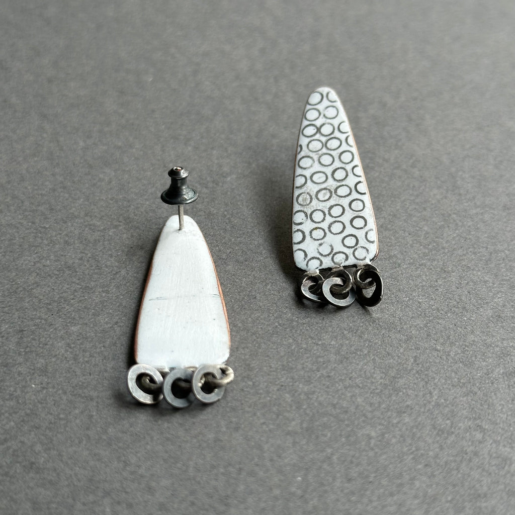 Earrings Triangular Studs with Silver Links