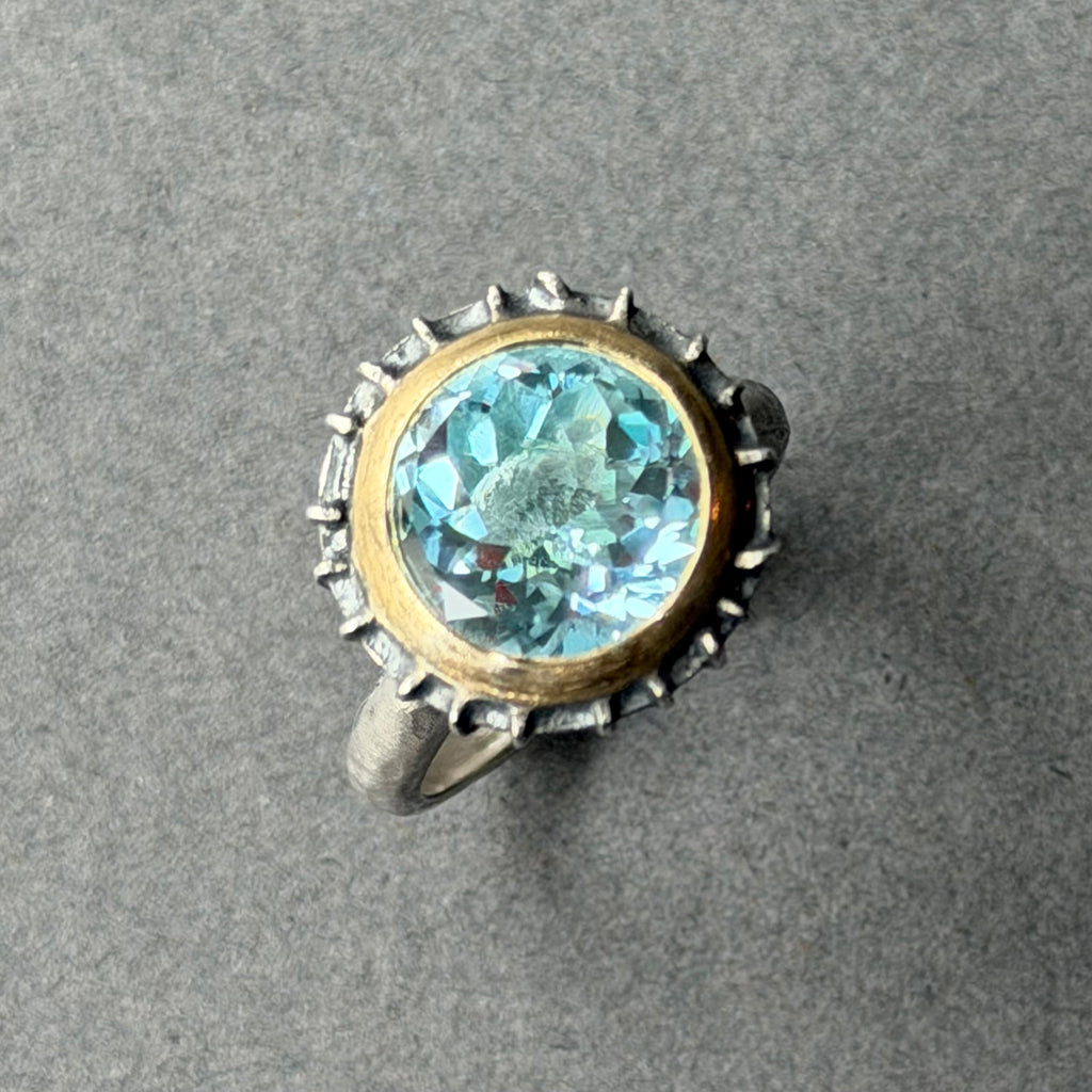 Ring - 12mm - Silver, Gold & Sky Blue Topaz