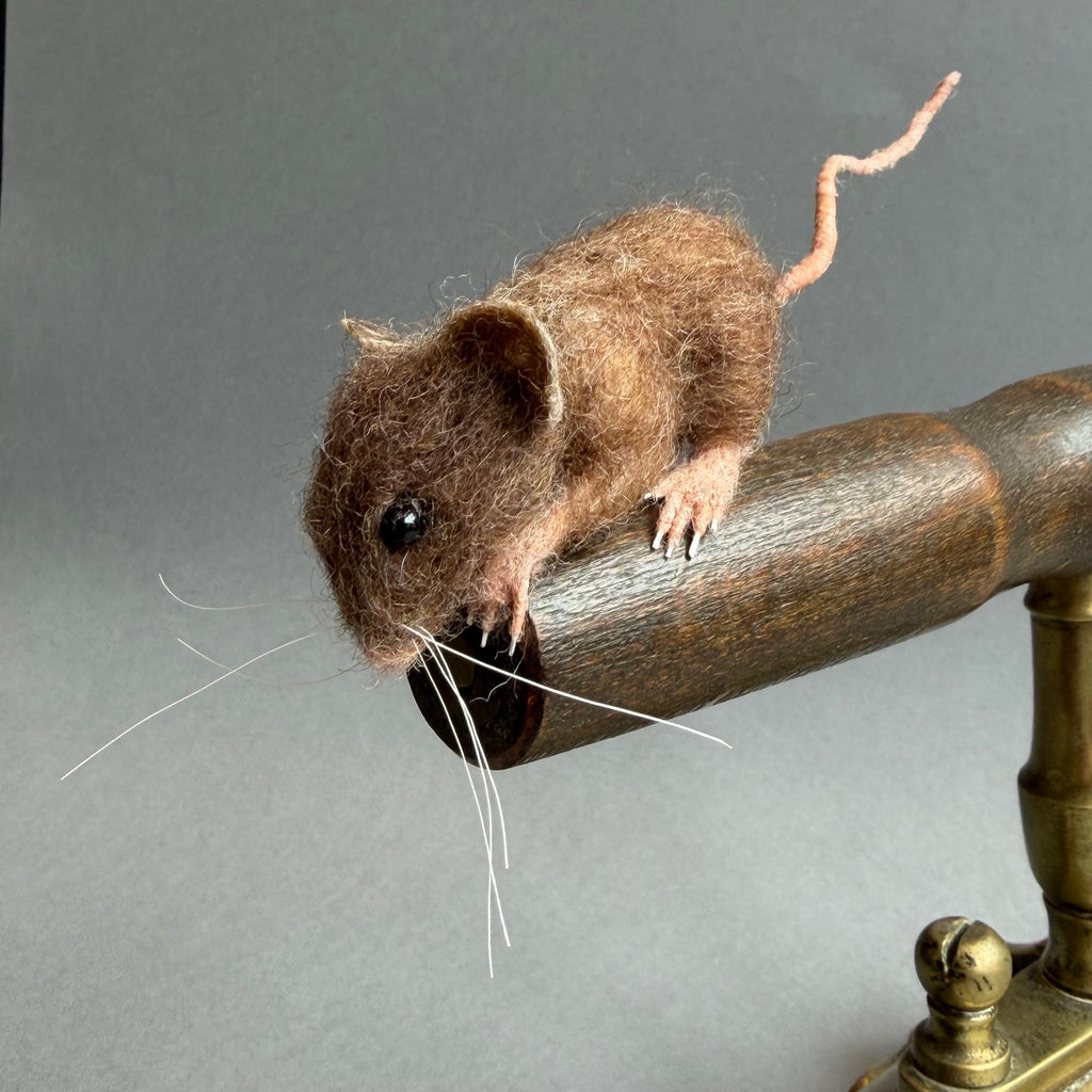 Needle Felted Mouse ‘Jeremy’ on an Old Brass Iron