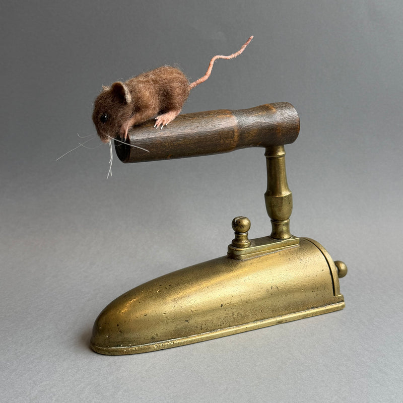 Needle Felted Mouse ‘Jeremy’ on an Old Brass Iron