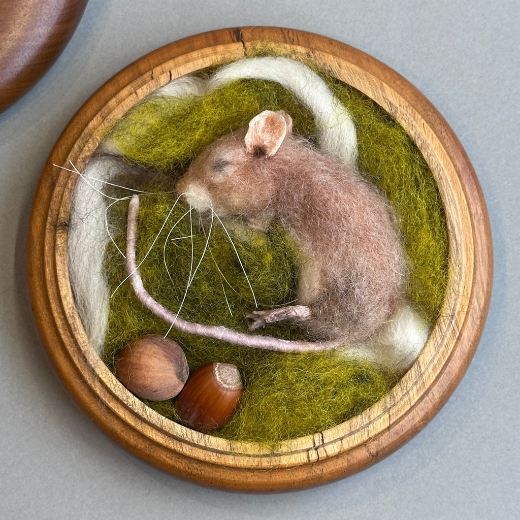 Needle Felted Mouse ‘Bubbles Asleep in a Wooden Pot’