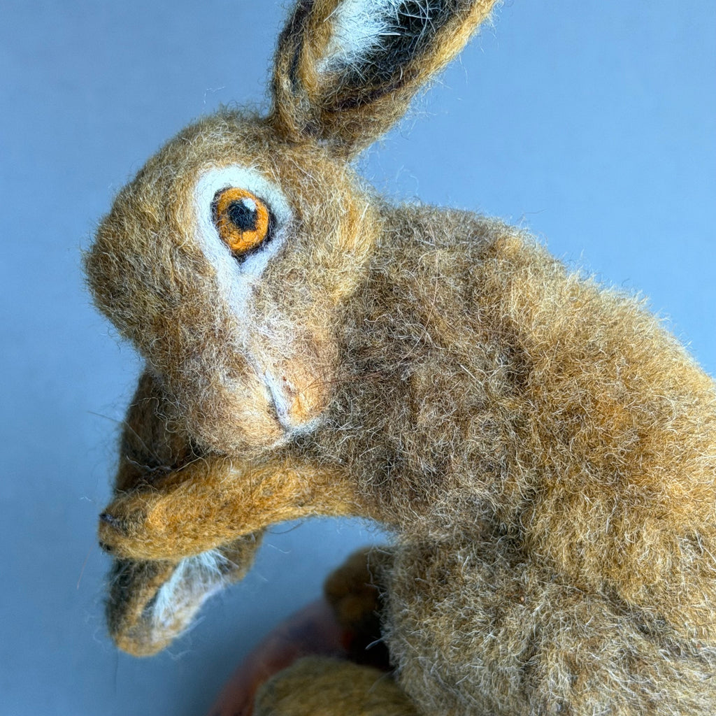 Needle Felted Hare ‘Willow’ on a Burr Plinth #156