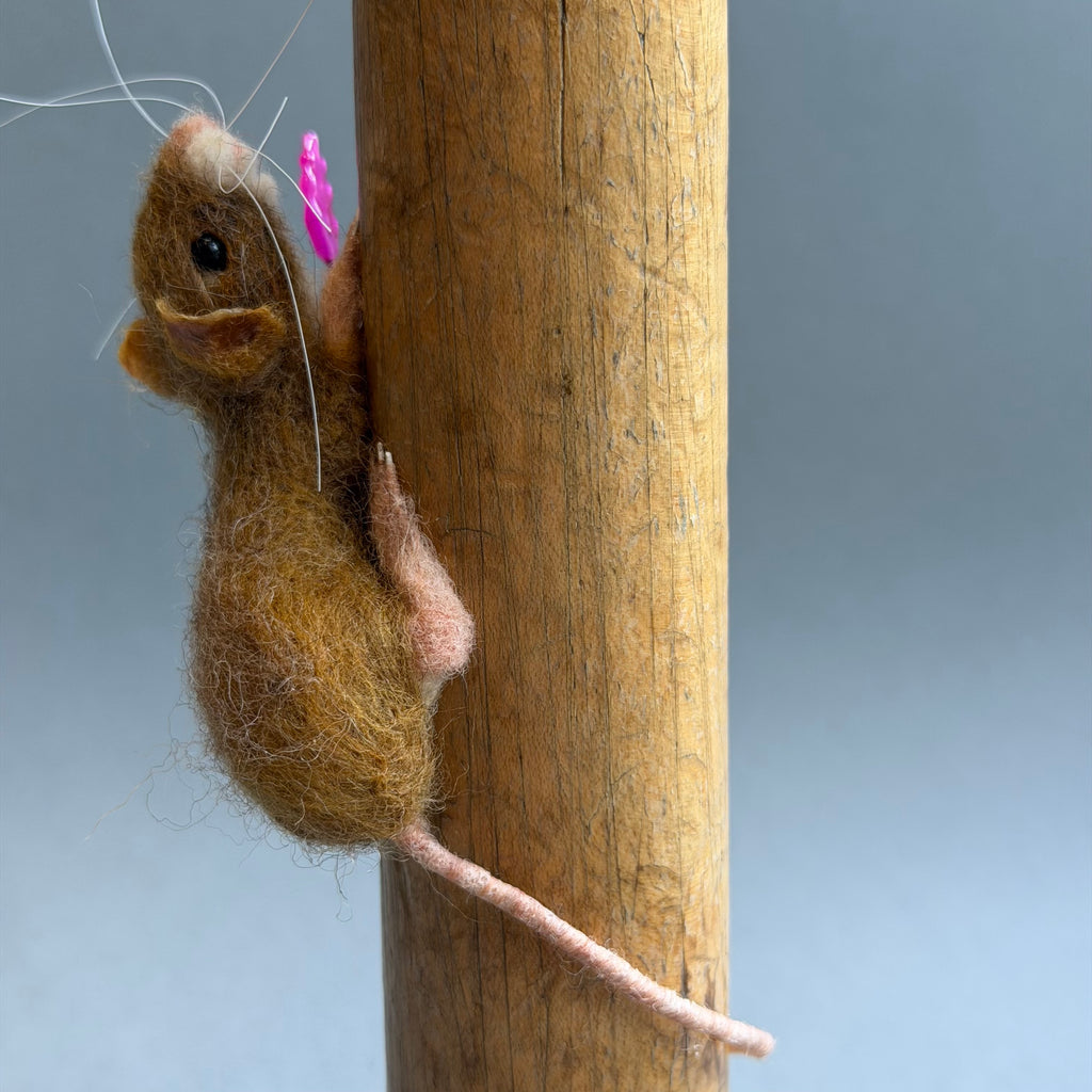 Needle Felted Mouse ‘Alice’ Mouse on a Bobbin with Lilac Pincushion