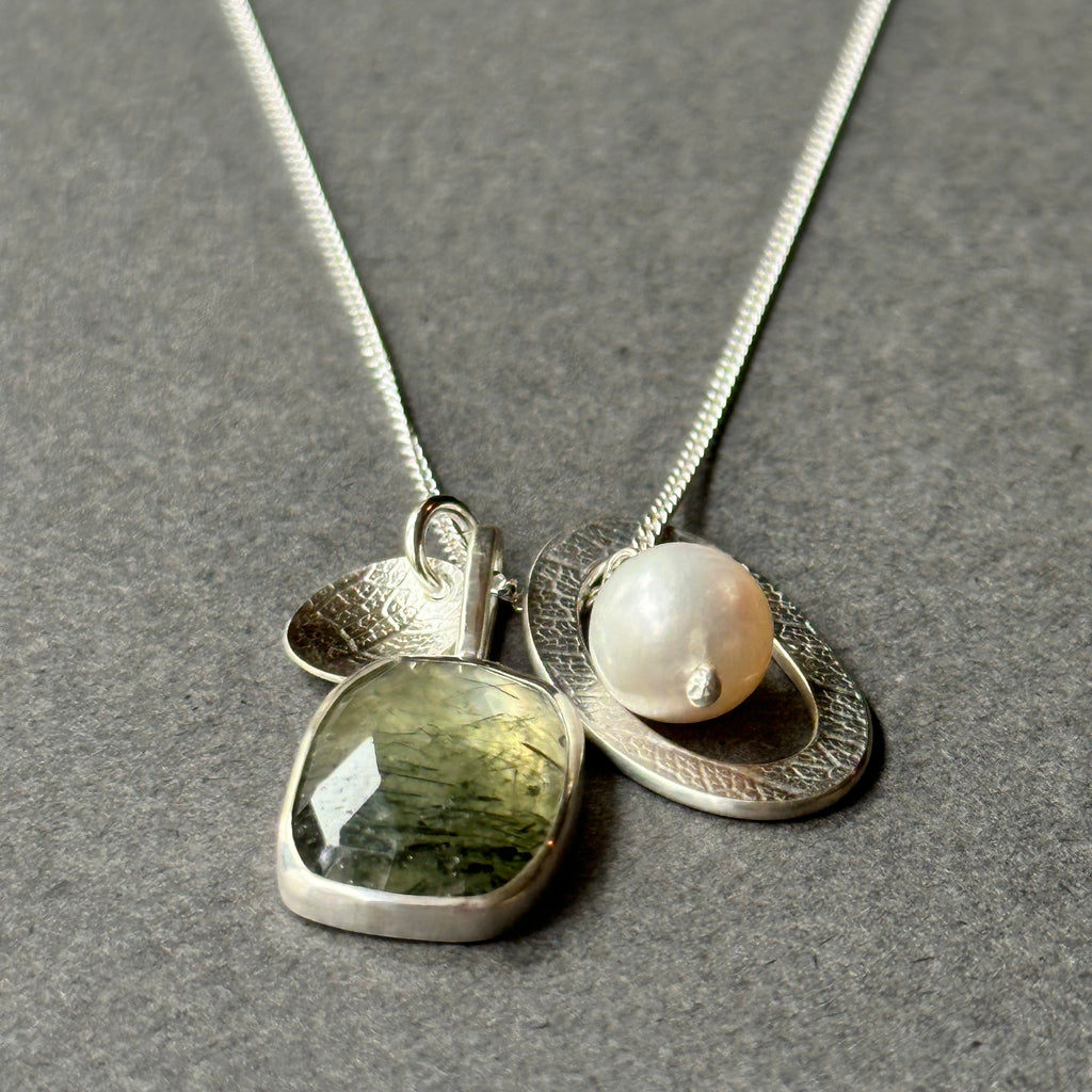 Leaf Charm Cluster Necklace with Prehnite