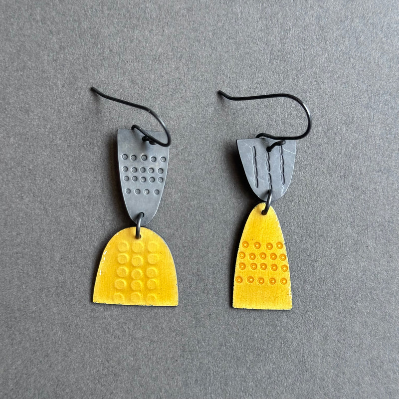 Earrings - Leonora - Mismatched - Yellow Enamel