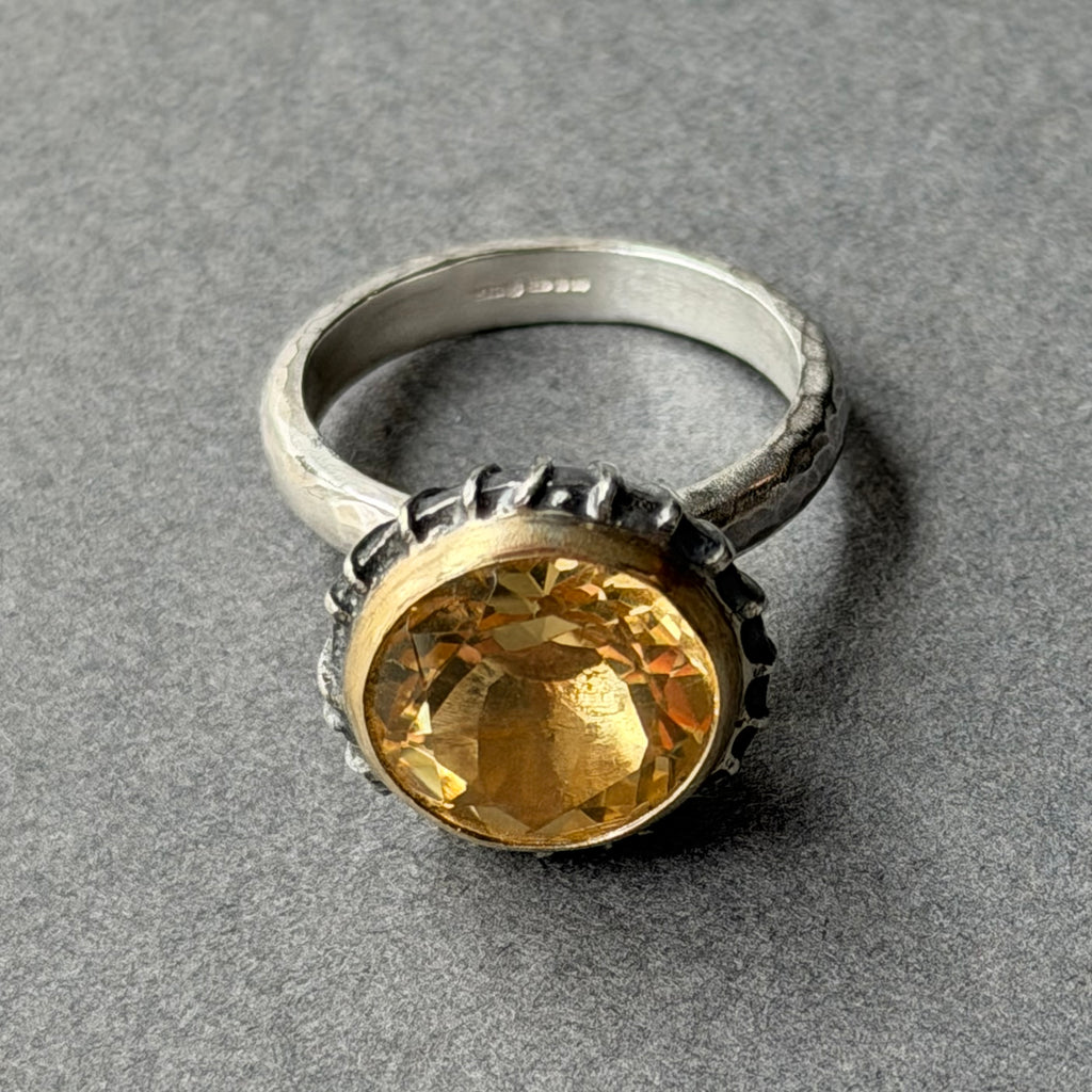 Ring - 12mm - Silver, Oxidised Silver, Gold & Citrine