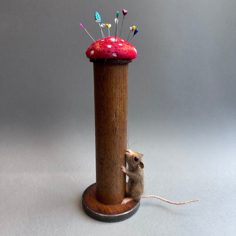 Needle Felted Mouse ‘Thistle & Toadstool Pincushion Bobbin’