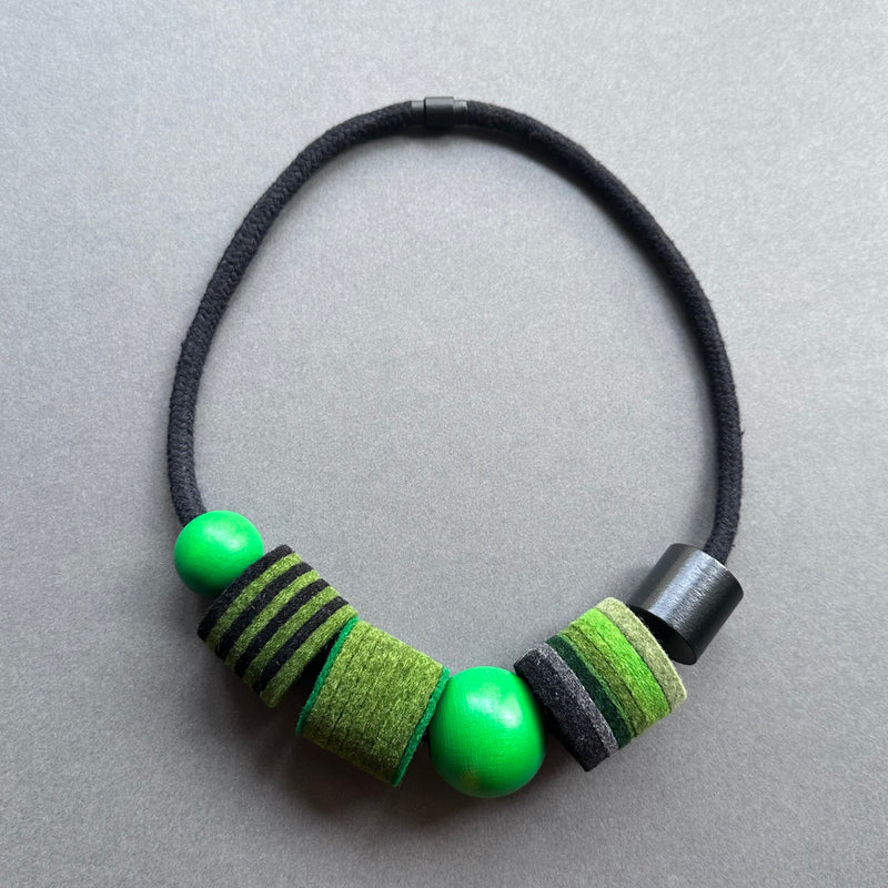 Industrial Felt, Wood & Rope Necklace 'Green & Black'