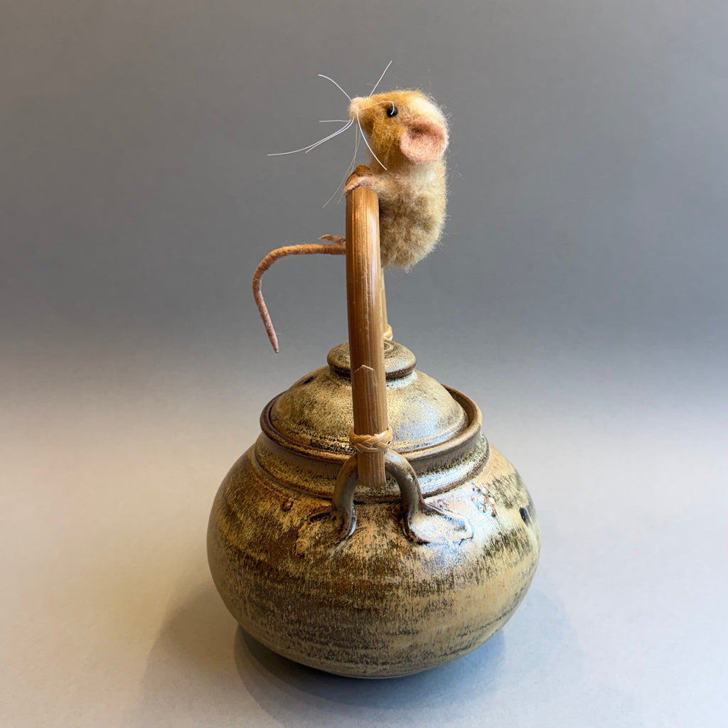 Needle Felted Ginger Mouse ‘Faye’ on a Vintage Teapot