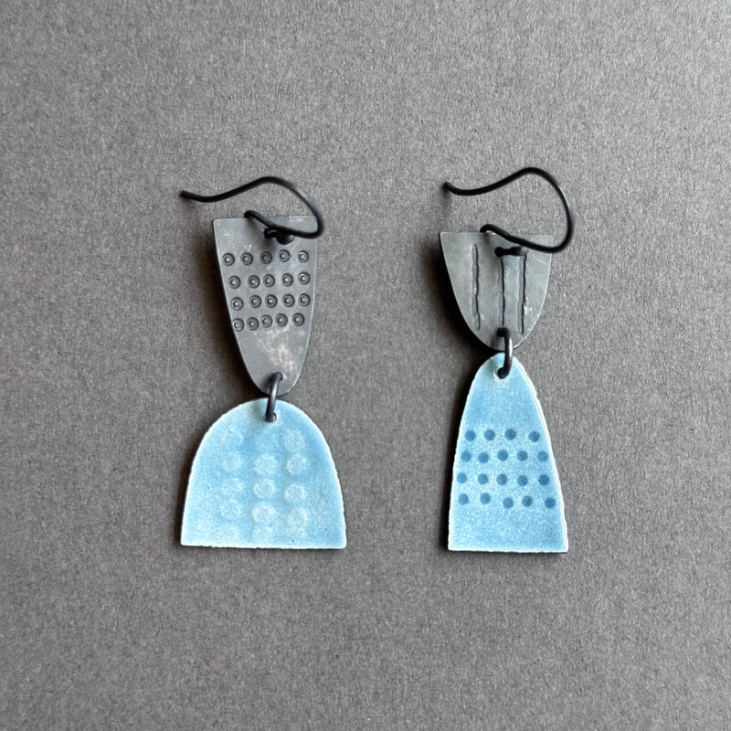 Earrings - Leonora - Mismatched - Blue Grey Enamel