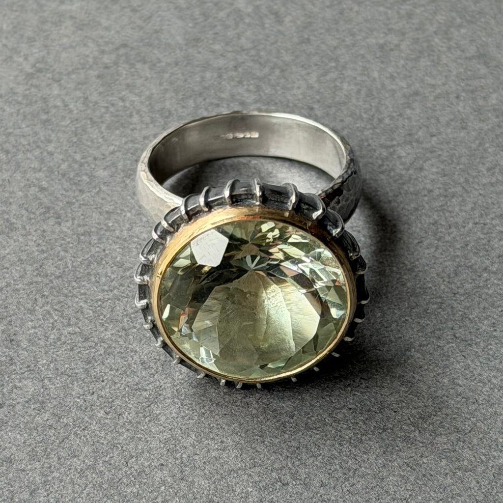 Ring - 20mm - Silver, Oxidised Silver, Gold & Green Amethyst