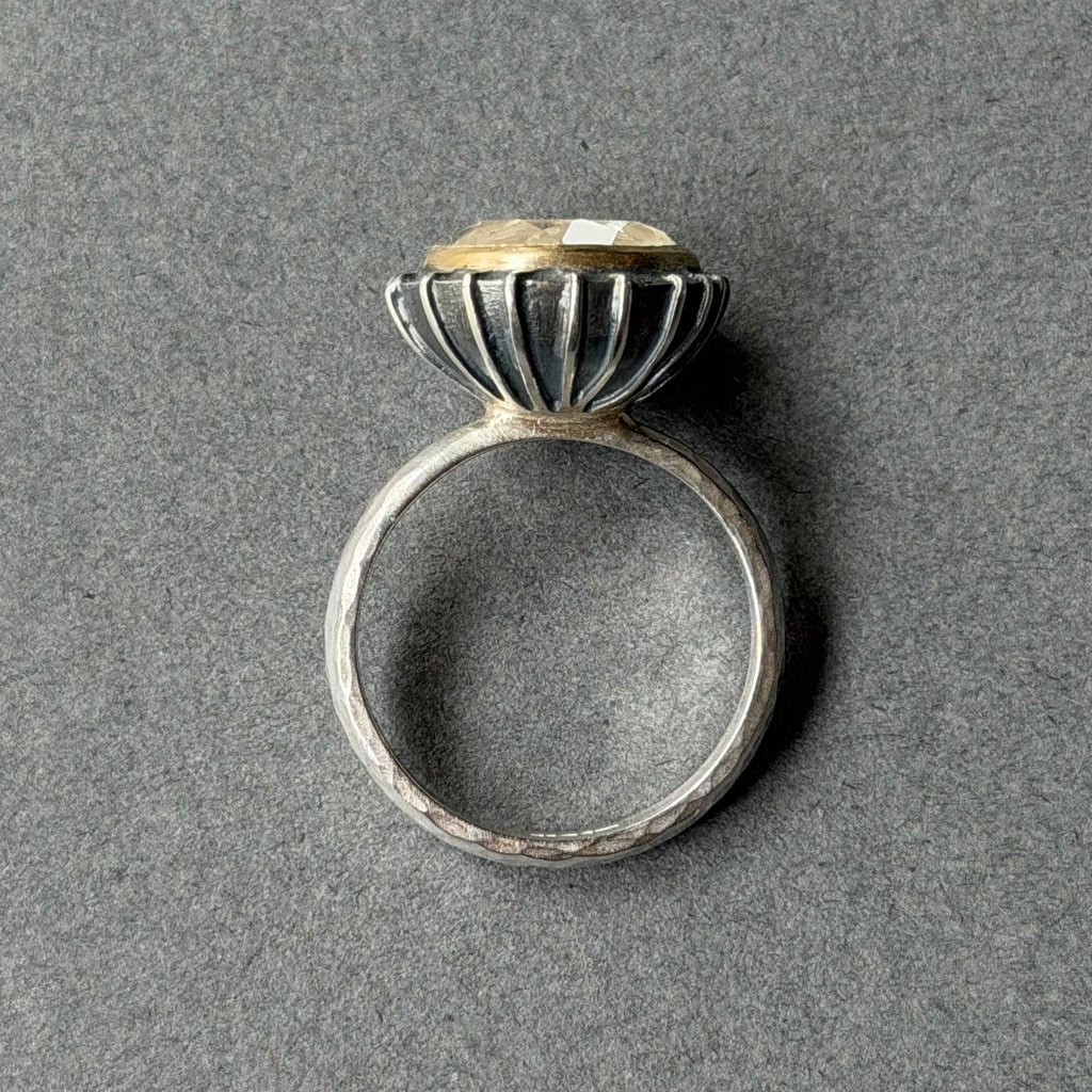 Ring - 12mm - Silver, Oxidised Silver, Gold & Quartz
