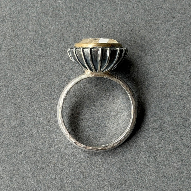 Ring - 12mm - Silver, Oxidised Silver, Gold & Quartz