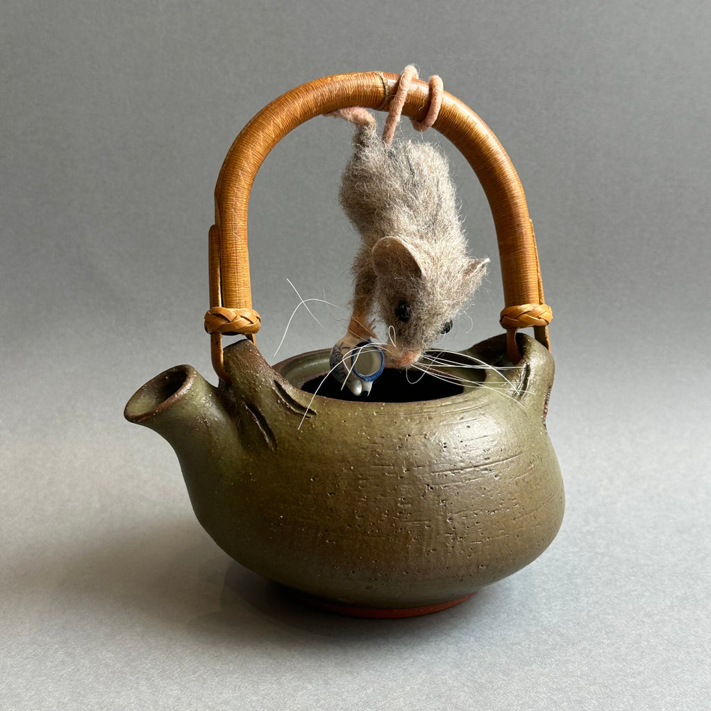 Needle Felted Mouse on a Teapot ‘Lady Grey in Search of Tea’