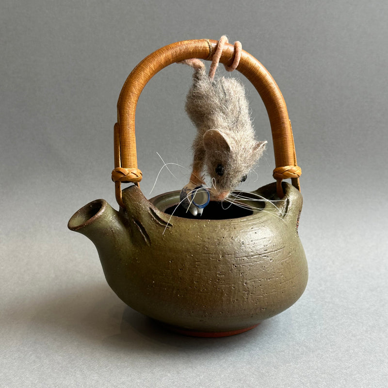 Needle Felted Mouse on a Teapot ‘Lady Grey in Search of Tea’