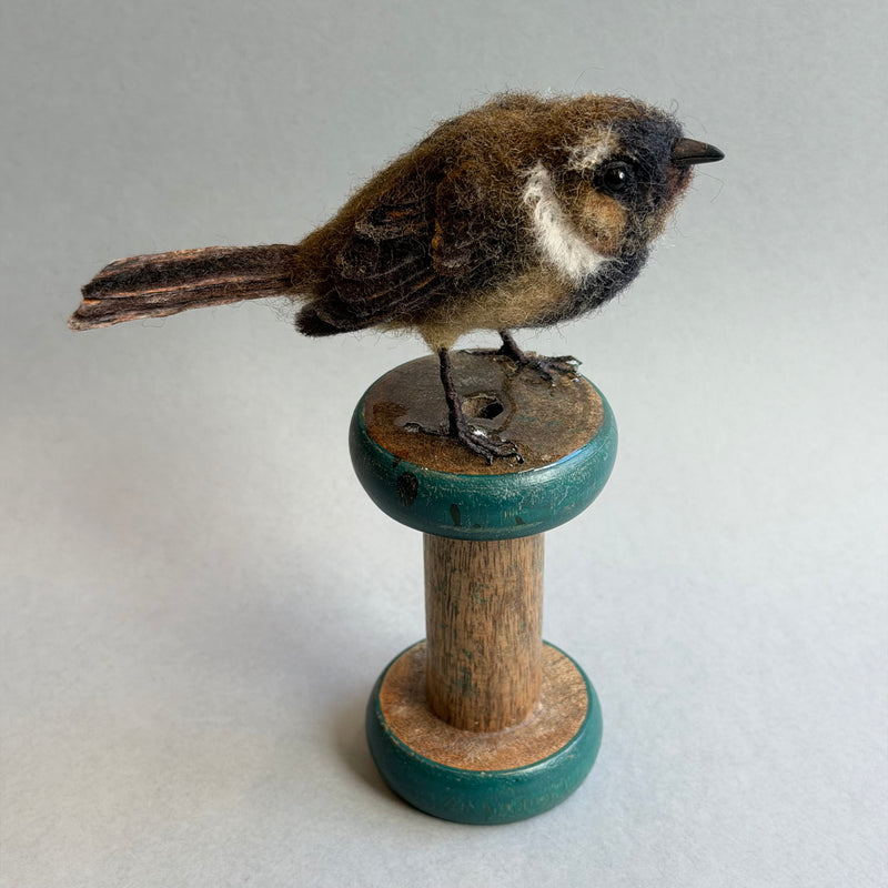 Needle Felted Sparrow on a Bobbin