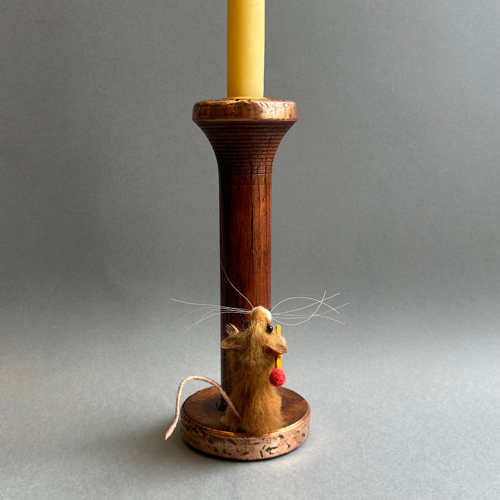 Needle Felted Mouse on a Candlestick ‘Dotty’ [with candle]