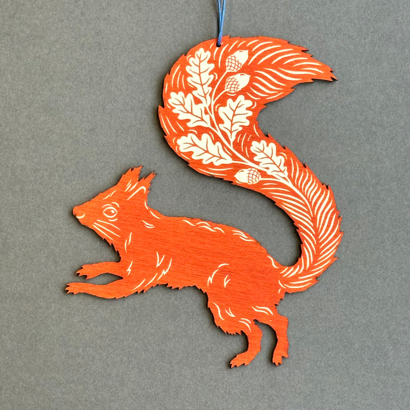 Screenprinted Wooden Decoration - Squirrel [Rusty Red]