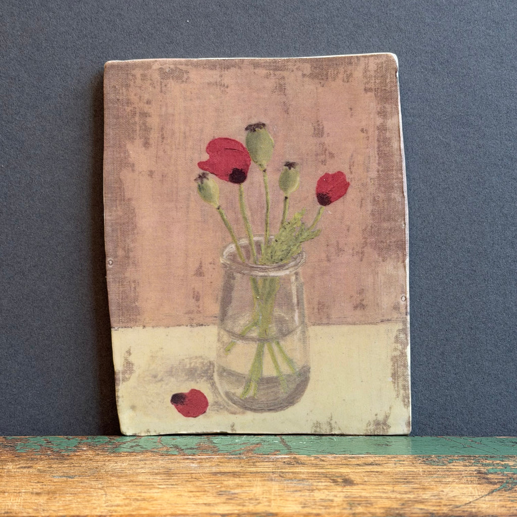 Stoneware Wildflower Plaque  - Field Poppy