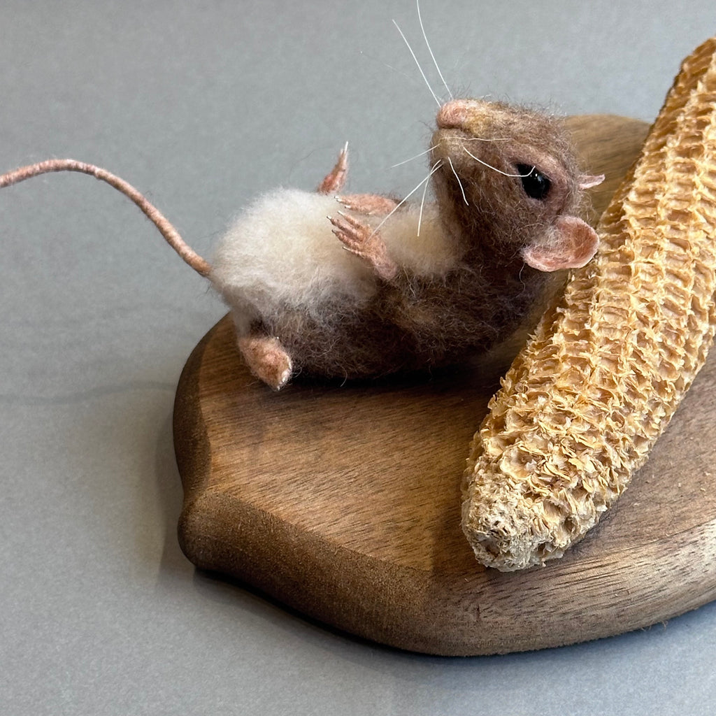 Needle Felted Mouse ‘Old Mr Abernathy & his Eaten Corn Cob’